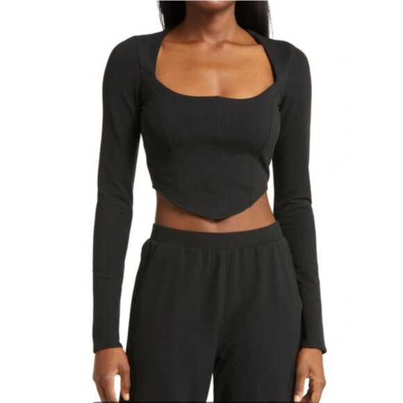 ALO YOGA Corset Detail Crop Long Sleeve Top in Black XS $88 - Picture 1 of 6